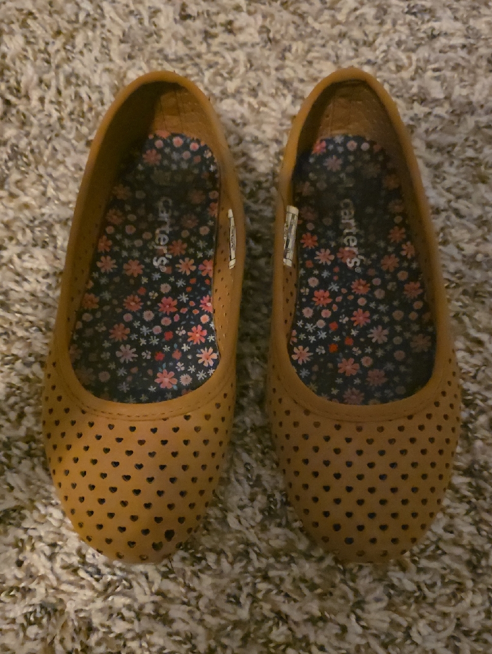 Carter's Tan Ballet Flats with Navy Floral Insole, Size 1 Girls